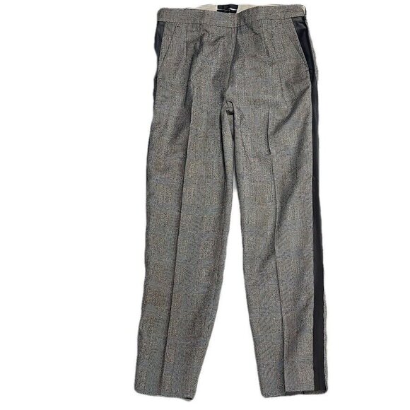 J. CREW MARTIE Pants B&W Wool Plaid Trouser Faux Leather Trim Tuxedo  Size 0 - Picture 1 of 9